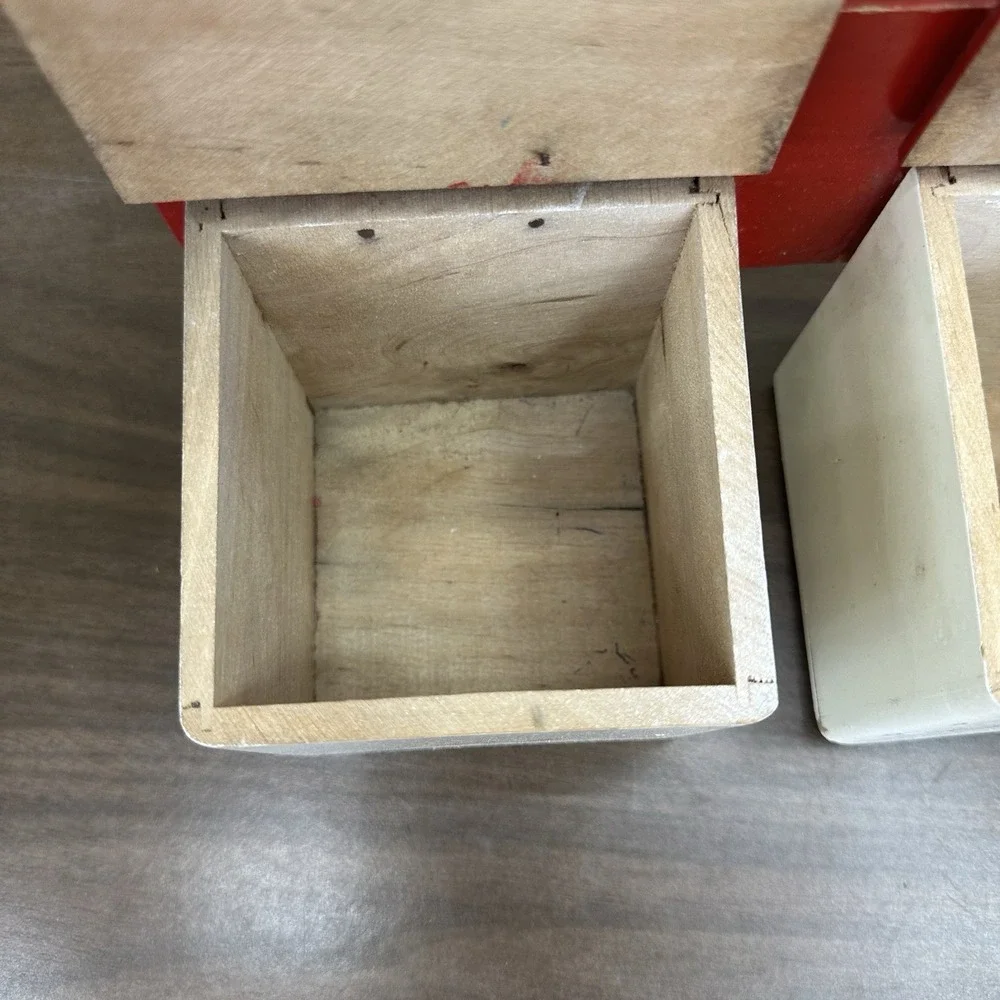 Vintage red & white wall-mounted Wooden kitchen sal & harina containers Holder